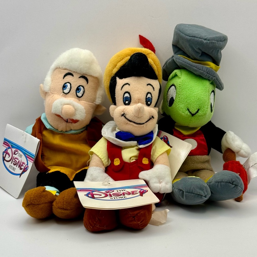 Disney Store Pinocchio, Geppetto, and Jiminy Cricket Plush Set